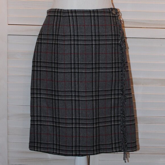 Vintage Sag Harbor Blanket Wrap Wool Blend Gray Plaid Pencil with Frayed Edges - Picture 2 of 7